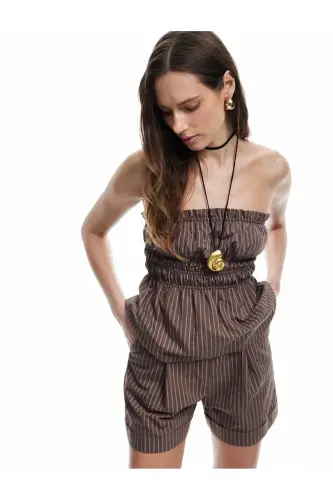 X Melis Ağazat - Sleeveless Striped Ruched Strapless B - KOTON (1)