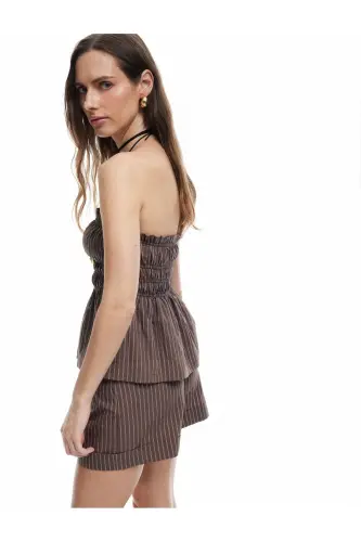 X Melis Ağazat - Sleeveless Striped Ruched Strapless B - 4