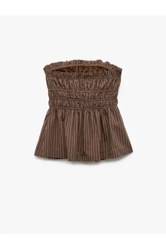 X Melis Ağazat - Sleeveless Striped Ruched Strapless B - 6