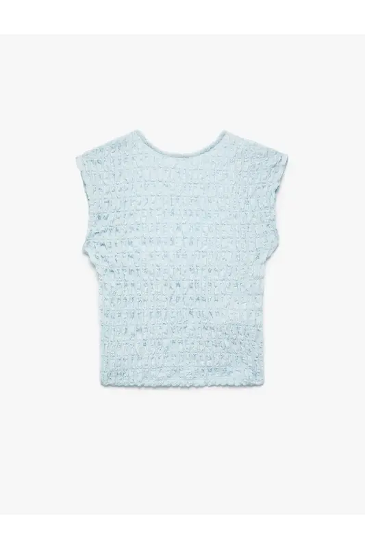 X Melis Ağazat - Slim Fit Sleeveless Textured Back Detailed Crew Neck Crop T-Shirt - 4