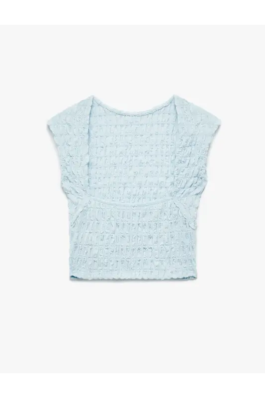 X Melis Ağazat - Slim Fit Sleeveless Textured Back Detailed Crew Neck Crop T-Shirt - 5