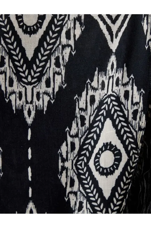 X Melis Ağazat – Trägerloses Kleid mit Quastendetails, Midi-Länge, ethnisches Muster, scModazoneale Passform - Schwarz gemustert - 6