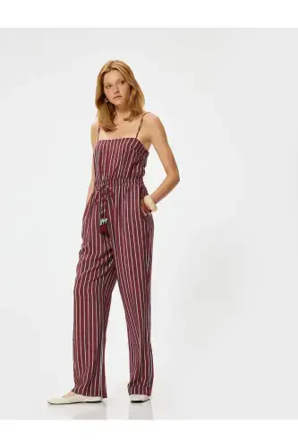 X Melis Ağazat - Viskon Tulum İnce Askılı Bol Paça Cepli Beli Lastikli - 3