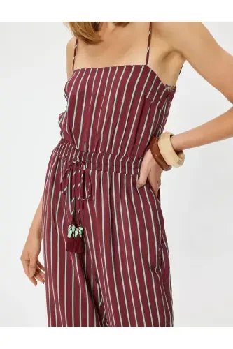 X Melis Ağazat - Viskon Tulum İnce Askılı Bol Paça Cepli Beli Lastikli - 5