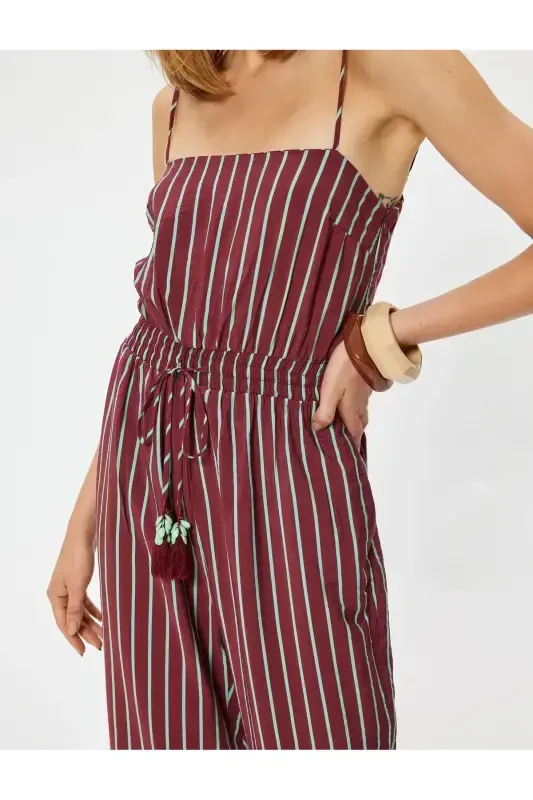 X Melis Ağazat - Viskon Tulum İnce Askılı Bol Paça Cepli Beli Lastikli - 5