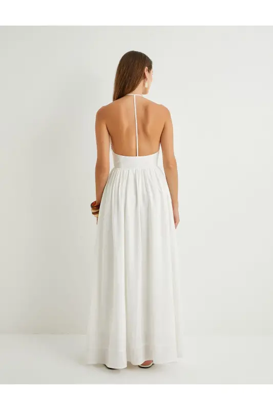 X Şahika Ercümen - Halter Neck Viscose Long Dress Lined - 4