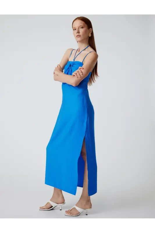 X Şahika Ercümen - Strappy Viscose Long Dress with Ring Detail and Slit - 2
