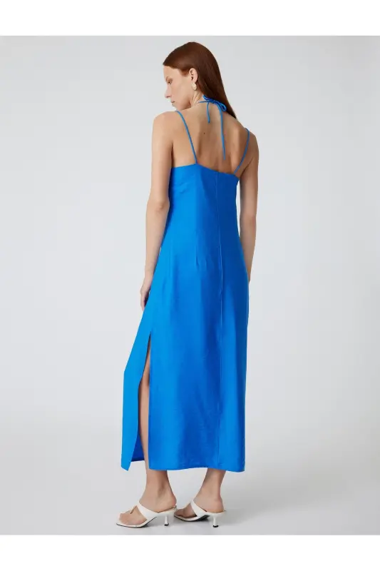 X Şahika Ercümen - Strappy Viscose Long Dress with Ring Detail and Slit - 4