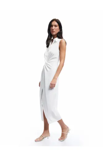 X Sima Tarkan - Drape Detaylı Kolsuz Uzun Gömlek Elbise 5SAK80320PW - KOTON (1)