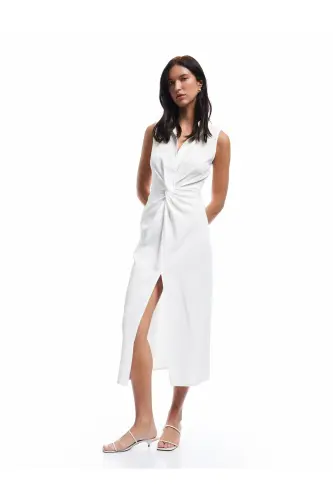 X Sima Tarkan - Drape Detayli Kolsuz Uzun Ko'ylak Elbise 5SAK80320PW - 1