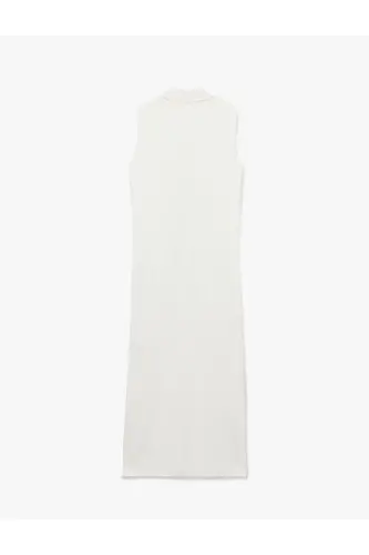 X Sima Tarkan - Drape Detayli Kolsuz Uzun Ko'ylak Elbise 5SAK80320PW - 4
