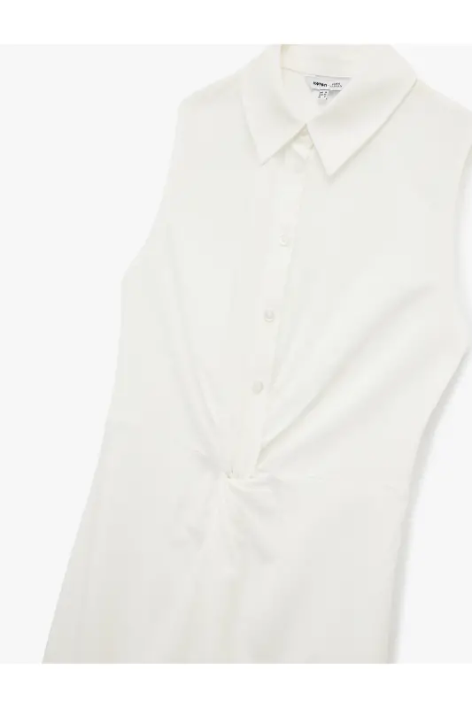 X Sima Tarkan - Drape Detayli Kolsuz Uzun Ko'ylak Elbise 5SAK80320PW - 5