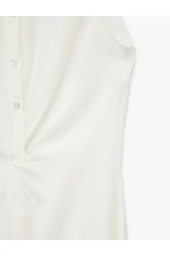X Sima Tarkan - Drape Detayli Kolsuz Uzun Ko'ylak Elbise 5SAK80320PW - 6