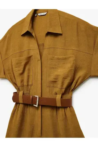 Viskon Cepli Kemerli Kısa Kollu Şort Tulum - 4