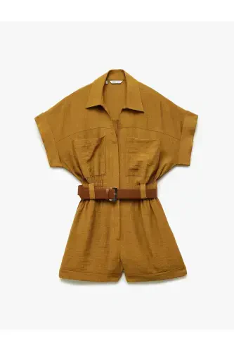 X Sima Tarkan - Viskon Cepli Kemerli Qisqa Yengli Short Kombinezon - 2