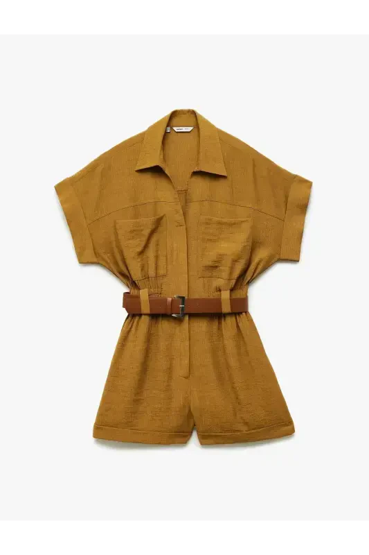 X Sima Tarkan - Viskon Cepli Kemerli Qisqa Yengli Short Kombinezon - 2