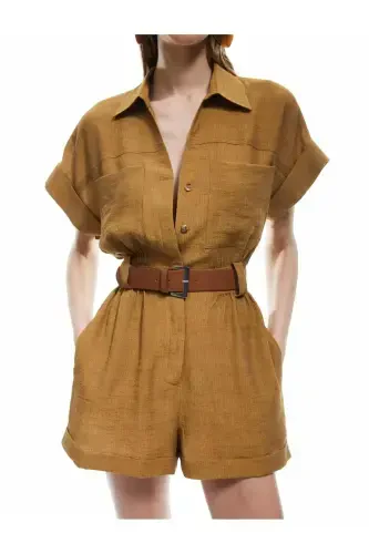 X Sima Tarkan - Viskon Cepli Kemerli Qisqa Yengli Short Kombinezon - 3