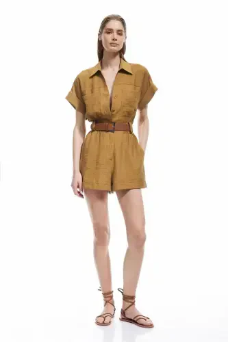 X Sima Tarkan - Viskon Cepli Kemerli Qisqa Yengli Short Kombinezon - 6