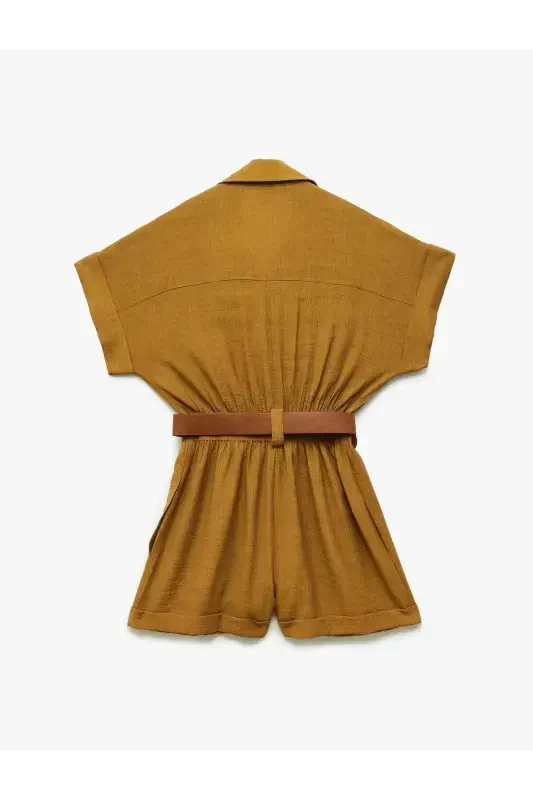 X Sima Tarkan - Viskon Cepli Kemerli Qisqa Yengli Short Kombinezon - 7