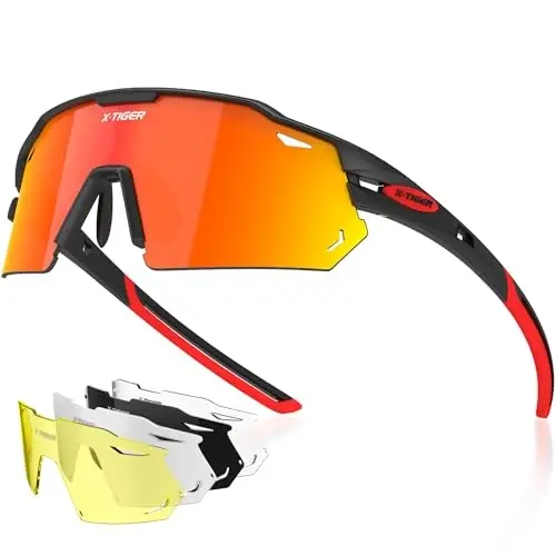 X-TIGER Polarized Cycling Glasses with 5 Interchangeable Lenses,MTB Biking Baseball Running Sports Sunglasses for Men Women - 1