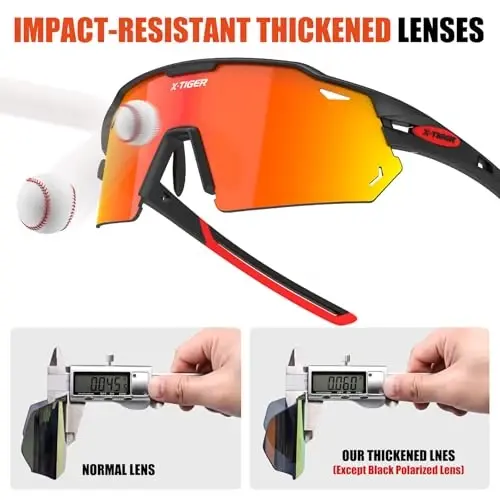 X-TIGER Polarized Cycling Glasses with 5 Interchangeable Lenses,MTB Biking Baseball Running Sports Sunglasses for Men Women - 4