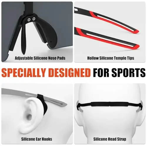 X-TIGER Polarized Cycling Glasses with 5 Interchangeable Lenses,MTB Biking Baseball Running Sports Sunglasses for Men Women - 5