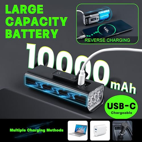 X-TIGER 8 LED 2000 Lümen Bisiklet Feneri, Pil Göstergeli Ultra Parlak Bisiklet Farı, 10000 mAh USB-C Şarj Edilebilir Bisiklet Feneri, Dağ Yolu Bisikleti Aksesuarları Tüm Bisikletler İçin Uygun - 8