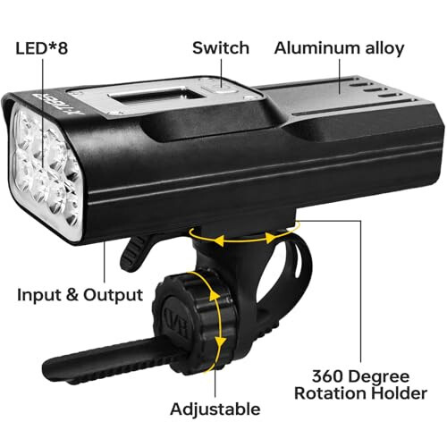 X-TIGER 8 LED 2000 Lümen Bisiklet Feneri, Pil Göstergeli Ultra Parlak Bisiklet Farı, 10000 mAh USB-C Şarj Edilebilir Bisiklet Feneri, Dağ Yolu Bisikleti Aksesuarları Tüm Bisikletler İçin Uygun - 2