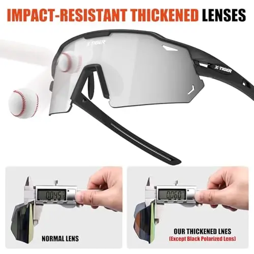 X-TIGER Polarized Cycling Glasses with 5 Interchangeable Lenses,MTB Biking Baseball Running Sports Sunglasses for Men Women - 4