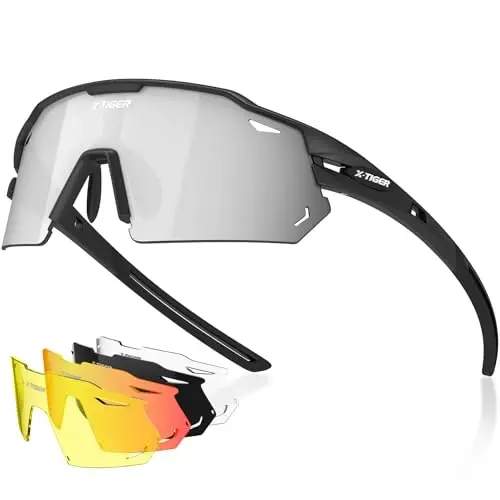 X-TIGER Polarized Cycling Glasses with 5 Interchangeable Lenses, MTB Biking Baseball Running Sports Sunglasses for Men Women 