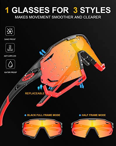 X-TIGER Polarized Cycling Glasses with 5 Interchangeable Lenses, MTB Biking Baseball Running Sports Sunglasses for Men Women - 10