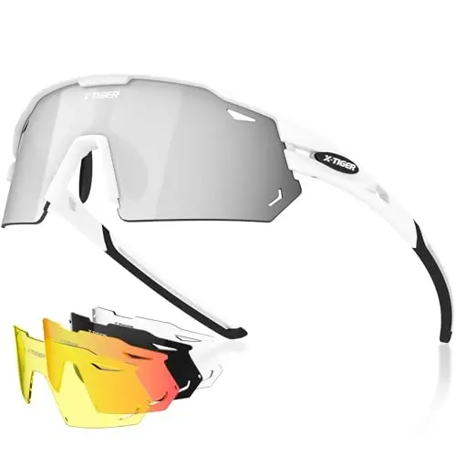 X-TIGER Polarized Cycling Glasses with 5 Interchangeable Lenses,MTB Biking Baseball Running Sports Sunglasses for Men Women - 1
