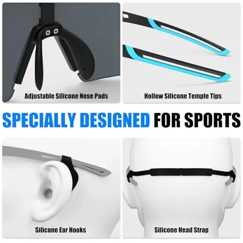 X-TIGER Polarized Cycling Glasses with 5 Interchangeable Lenses,MTB Biking Baseball Running Sports Sunglasses for Men Women - 5