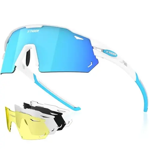 X-TIGER Polarized Cycling Glasses with 5 Interchangeable Lenses,MTB Biking Baseball Running Sports Sunglasses for Men Women - 1