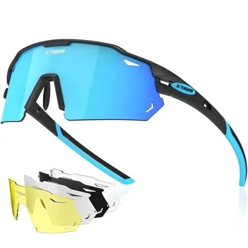 X-TIGER Поляризованные велосипедные очки с 5 сменными линзами, MTB велосипедные бейсбольные очки для бега, спортивные солнцезащитные очки для мужчин и женщин - 1