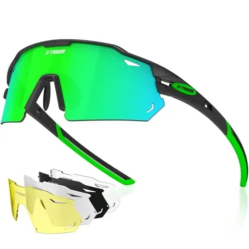 X-TIGER Поляризованные велосипедные очки с 5 сменными линзами, MTB Велоспорт Бейсбол Бег Спортивные солнцезащитные очки для мужчин и женщин - 1