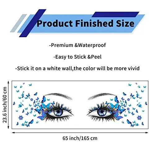 X-xdaonl Blue Eyelash Eyes Wall Stickers - 4 Sheets, Premium Matte Vinyl, Butterfly Decals, Waterproof, for Women Girls Bedroom Living Room Decoration - 3