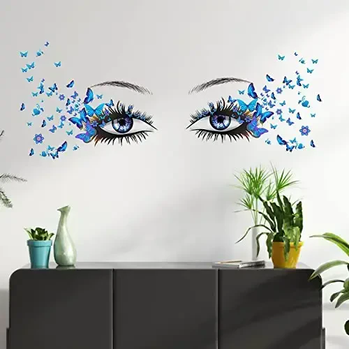 X-xdaonl Blue Eyelash Eyes Wall Stickers - 4 Sheets, Premium Matte Vinyl, Butterfly Decals, Waterproof, for Women Girls Bedroom Living Room Decoration - 4