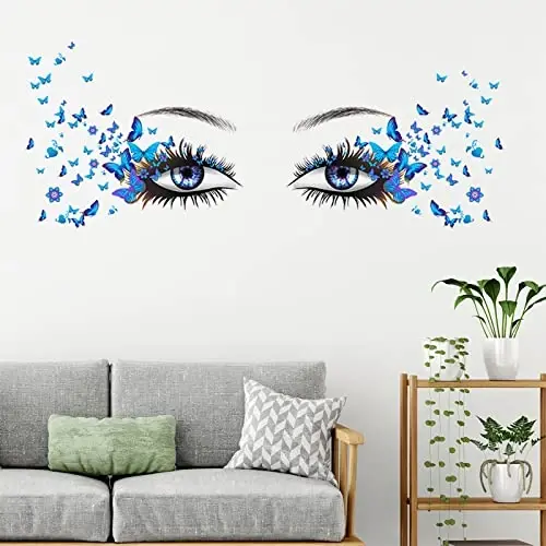 X-xdaonl Blue Eyelash Eyes Wall Stickers - 4 Sheets, Premium Matte Vinyl, Butterfly Decals, Waterproof, for Women Girls Bedroom Living Room Decoration - 6