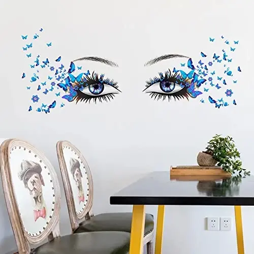 X-xdaonl Blue Eyelash Eyes Wall Stickers - 4 Sheets, Premium Matte Vinyl, Butterfly Decals, Waterproof, for Women Girls Bedroom Living Room Decoration - 2