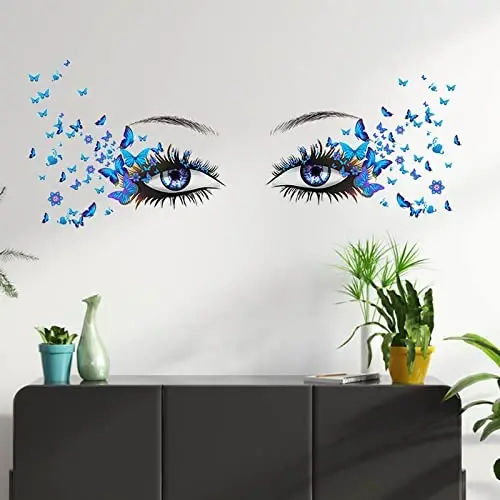 X-xdaonl Blue Eyelash Eyes Wall Stickers - 4 Sheets, Premium Matte Vinyl, Butterfly Decals, Waterproof, for Women Girls Bedroom Living Room Decoration - 4