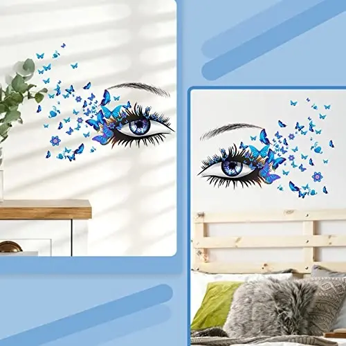 X-xdaonl Blue Eyelash Eyes Wall Stickers - 4 Sheets, Premium Matte Vinyl, Butterfly Decals, Waterproof, for Women Girls Bedroom Living Room Decoration - 5