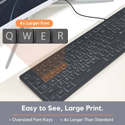 X9 Performance Large Print Lighted Keyboard and Mouse - USB Wired Keyboard and Mouse Combo - Large Letter Backlit Keyboard and Mouse Combo for Elderly, Low Vision, Visually Impaired - 8