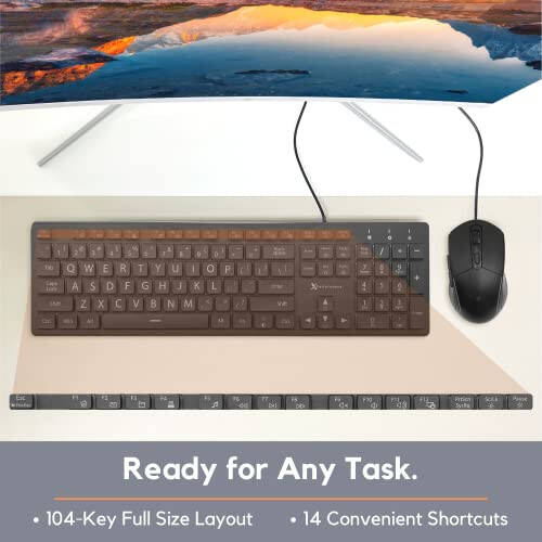 X9 Performance Large Print Lighted Keyboard and Mouse - USB Wired Keyboard and Mouse Combo - Large Letter Backlit Keyboard and Mouse Combo for Elderly, Low Vision, Visually Impaired - 11