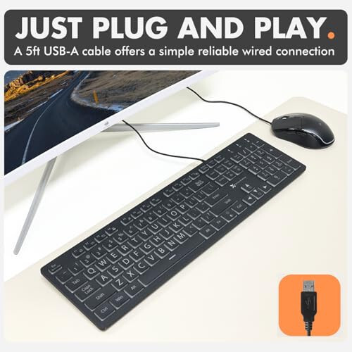 X9 Performance Large Print Lighted Keyboard and Mouse - USB Wired Keyboard and Mouse Combo - Large Letter Backlit Keyboard and Mouse Combo for Elderly, Low Vision, Visually Impaired - 4