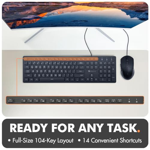 X9 Performance Large Print Lighted Keyboard and Mouse - USB Wired Keyboard and Mouse Combo - Large Letter Backlit Keyboard and Mouse Combo for Elderly, Low Vision, Visually Impaired - 5