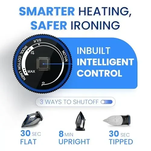 Xabitat Professional 1500W Kiyimlar uchun teng issiqlik taqsimoti, keramik taglik, sozlanuvchi va vertikal bug' bilan boshqarish | O'zini tozalash | Tomchi tushmaslik | Issiqlik himoyasi texnologiyasi bo'lgan bug'li dazmol - 4