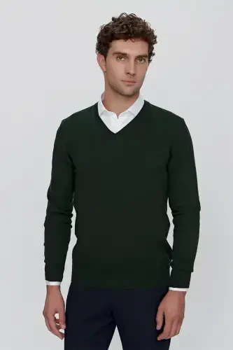 Хаки Basic Динамик Fit Рахат Кесим V Яка Трико Казак - 1