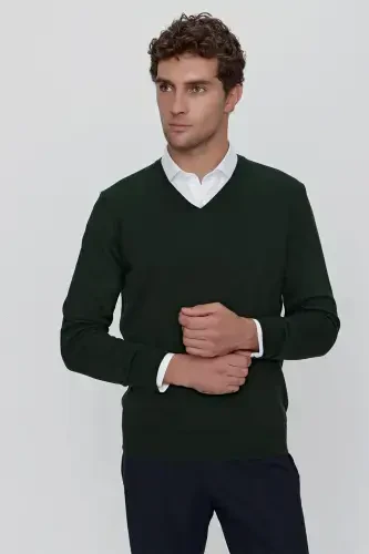 Хаки Basic Динамик Fit Рахат Кесим V Яка Трико Казак - 3