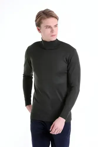 Хаки Comfort Fit Прямой Велосипедный Воротник Шерстяной Трикотажный Свитер - Хаки - HATEMOĞLU (1)